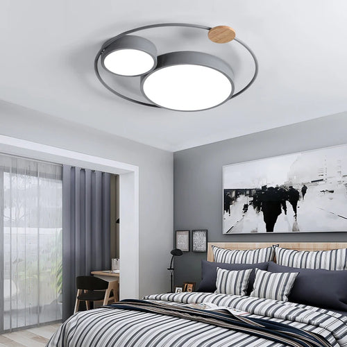 plafonnier led nordique en bois acrylique décoration ronde macaron - vue 5 sur 14
