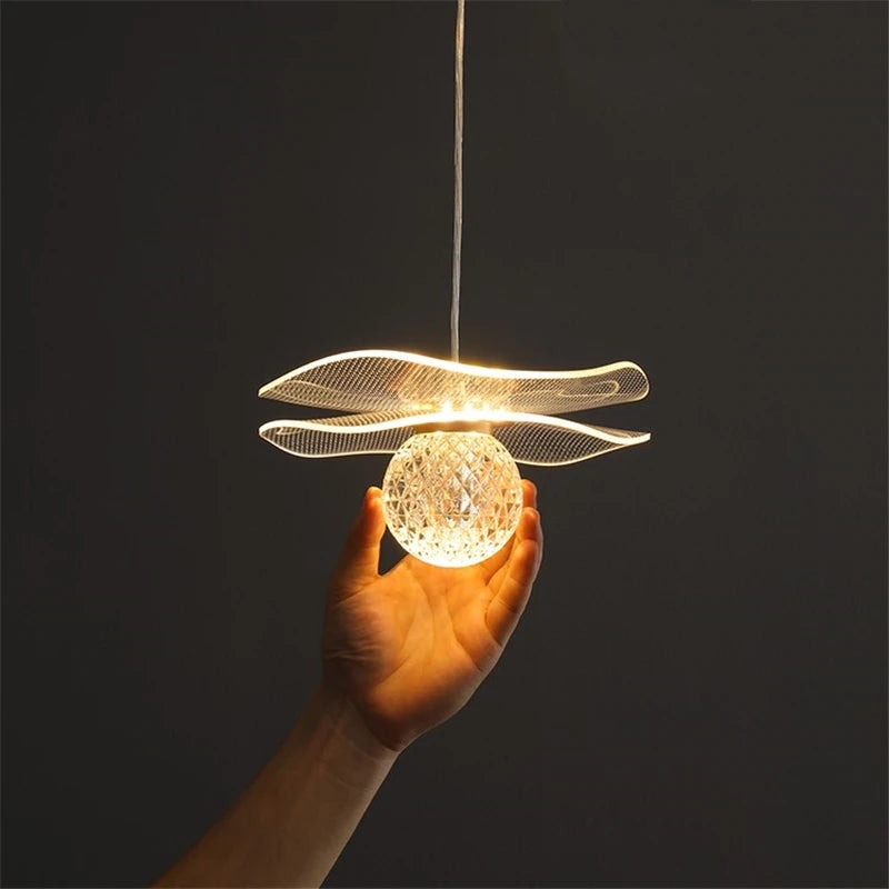 lustre moderne en acrylique et cuivre led feuille de lotus - vue 5 sur 18
