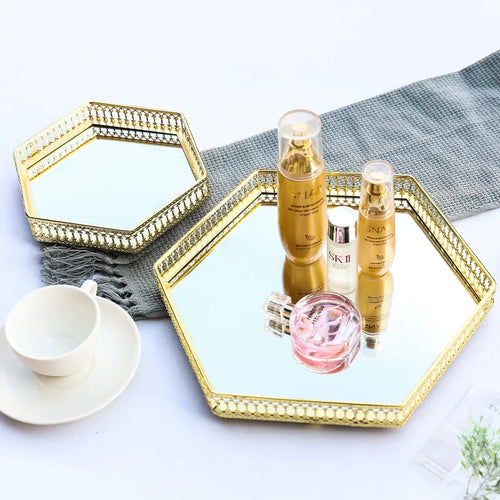 plateau de rangement bijou de luxe en fer et miroir - vue 4 sur 14