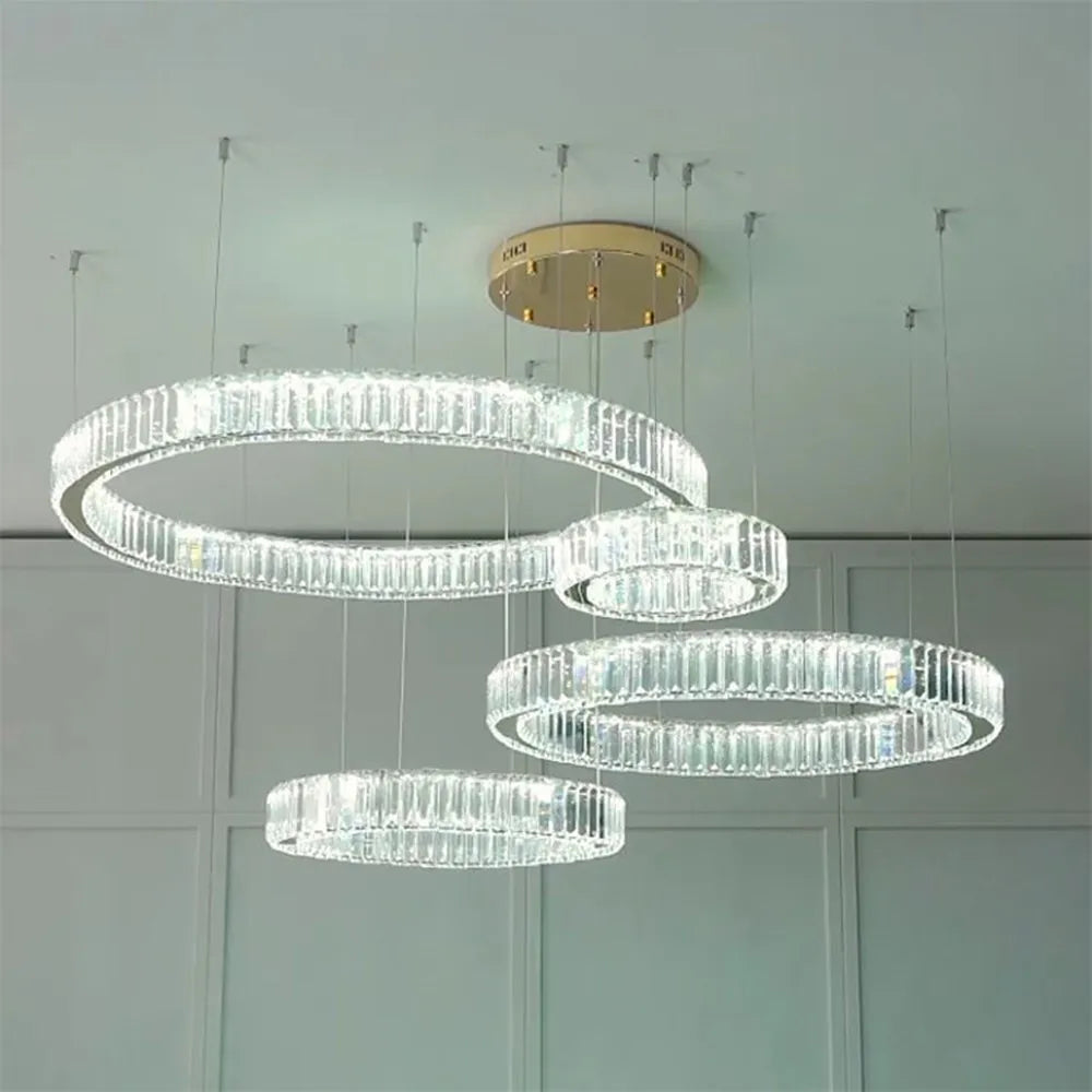 lustre led moderne de luxe en cristal et acier pour maison restaurant - vue 5 sur 6