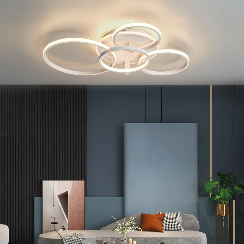 Lustre Led moderne anneau Led plafonniers salon chambre lumières plafond noir/blanc 1-5 anneau d'éclairage APP/lustre à distance - vue 4 sur 16