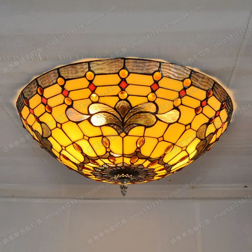 plafonnier européen en verre tiffany style rétro pour art ancien - vue 3 sur 5