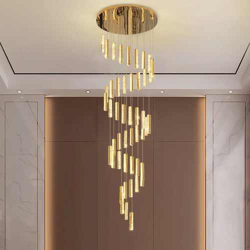 lustre en cristal led doré pour éclairage intérieur élégant et raffiné - vue 2 sur 16