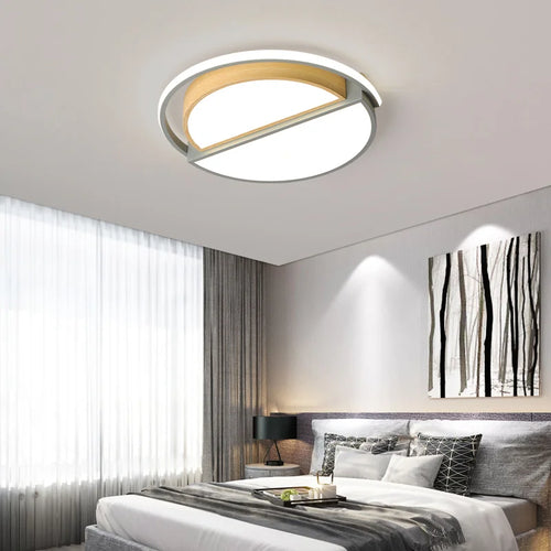 plafonnier rond minimaliste moderne en bois avec lampes led - vue 4 sur 9