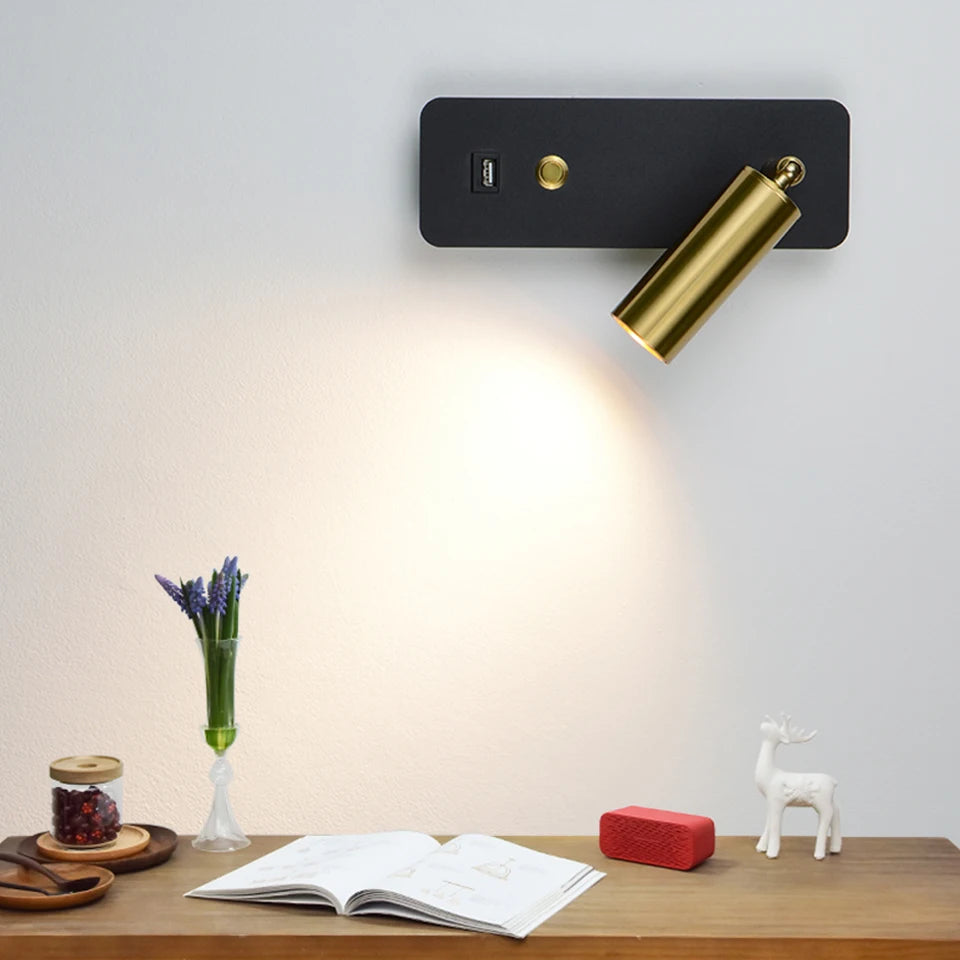 Applique murale LED lumières avec interrupteur et Interface USB mode 7W blanc noir applique luminaire couloir allée à côté de l'éclairage Art applique - vue 3 sur 9