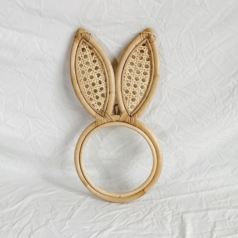 décoration en rotin miroir artistique oreilles de lapin et singe - vue 3 sur 8