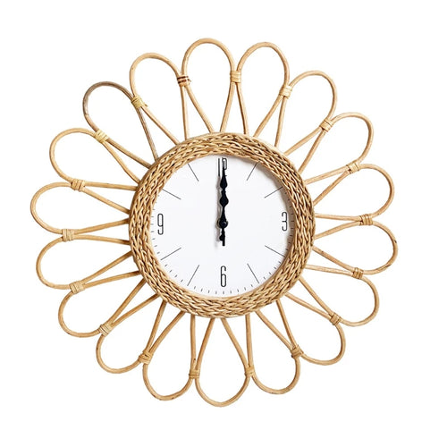 horloge murale en rotin tissé design simple à suspendre - vue 11 sur 11