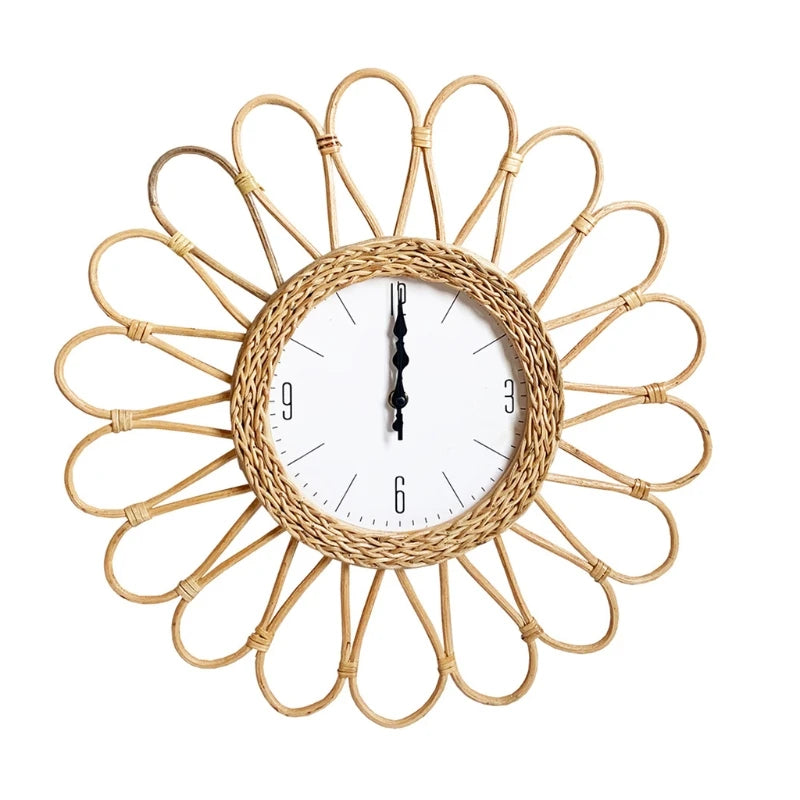 horloge murale en rotin tissé design simple à suspendre - vue 11 sur 11