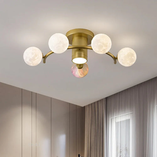 plafonnier design en métal noir doré boule blanche pour intérieur moderne - vue 4 sur 18