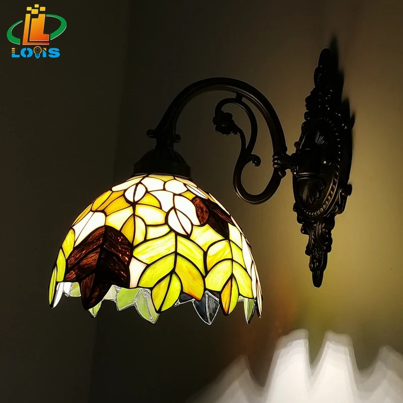 Tiffany Wall Lamp 8 Inch Leaf Glass Mirror Front Lamp Bedroom Bedside, Balcony, Corridor, Hotel, Restaurant Alloy Siding - vue 5 sur 6
