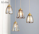 suspension vintage en verre japonais et cuivre design nordique