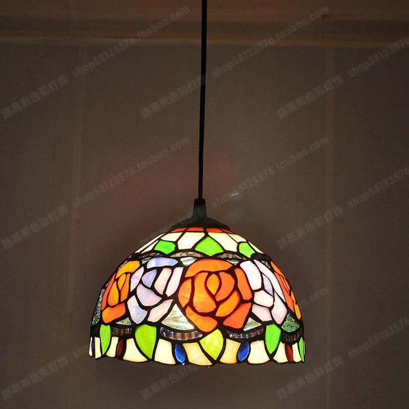 lustre en vitrail style tiffany pour éclairage décoratif antique - vue 12 sur 19