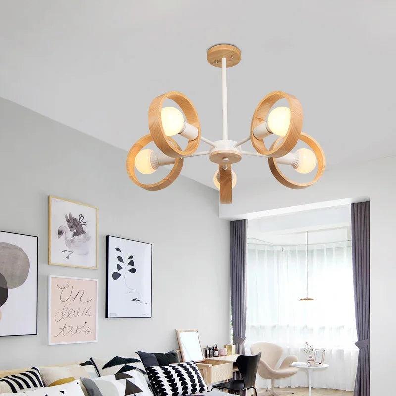 lustre scandinave minimaliste rotation 360 degrés luminaires suspendus bois créatifs - vue 3 sur 22