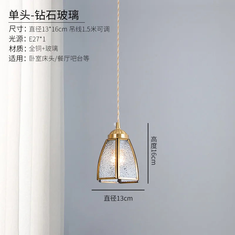 suspension vintage en verre japonais et cuivre design nordique - vue 9 sur 10