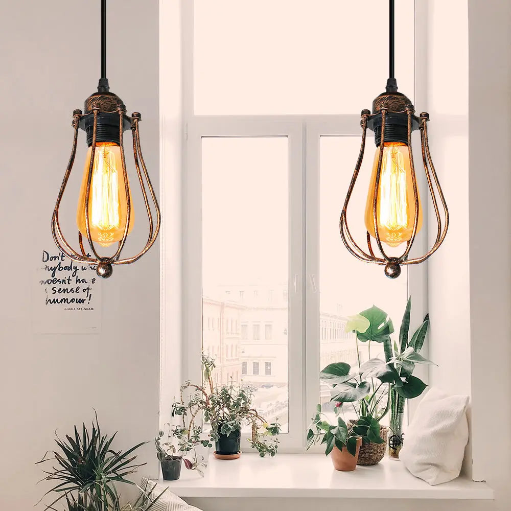 suspension industrielle vintage en fil métallique cage loft nordique led - vue 4 sur 8