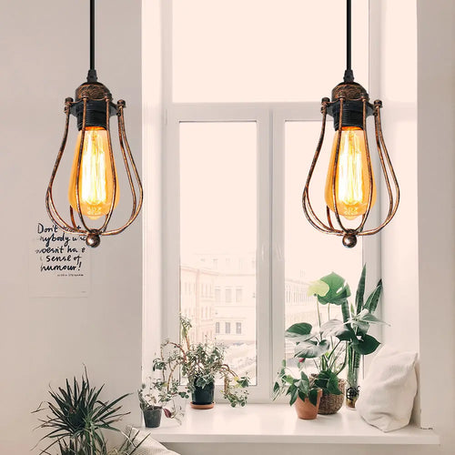 suspension industrielle vintage en fil métallique cage loft nordique led - vue 4 sur 8