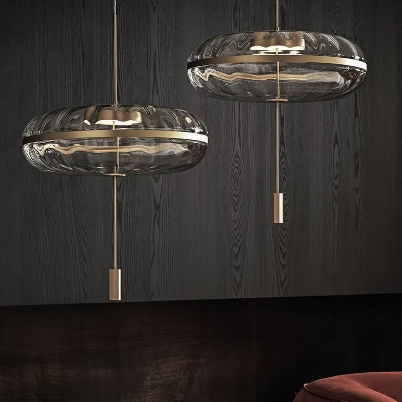Jolie suspension design post-moderne réplique eau ondulation ovale verre suspension luxe salle à manger loft style lumière - vue 3 sur 7