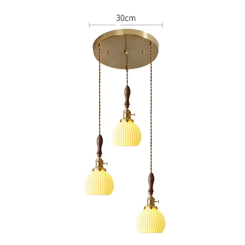 suspension moderne en céramique avec prise en cuivre et bois - vue 14 sur 30