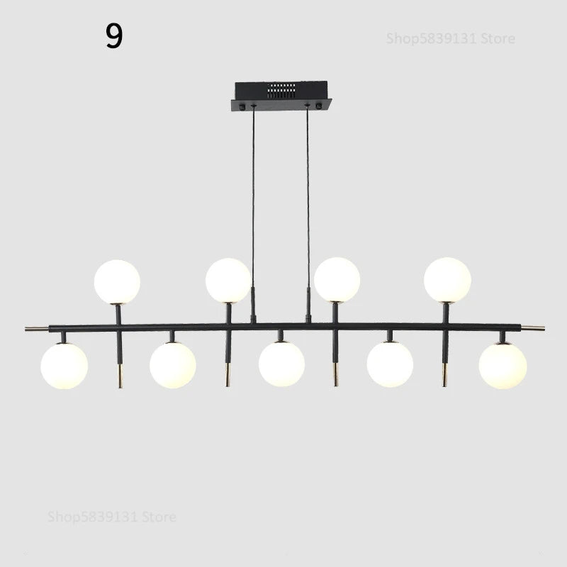 lustre nordique en fer avec boule de verre led pour restaurant - vue 12 sur 20