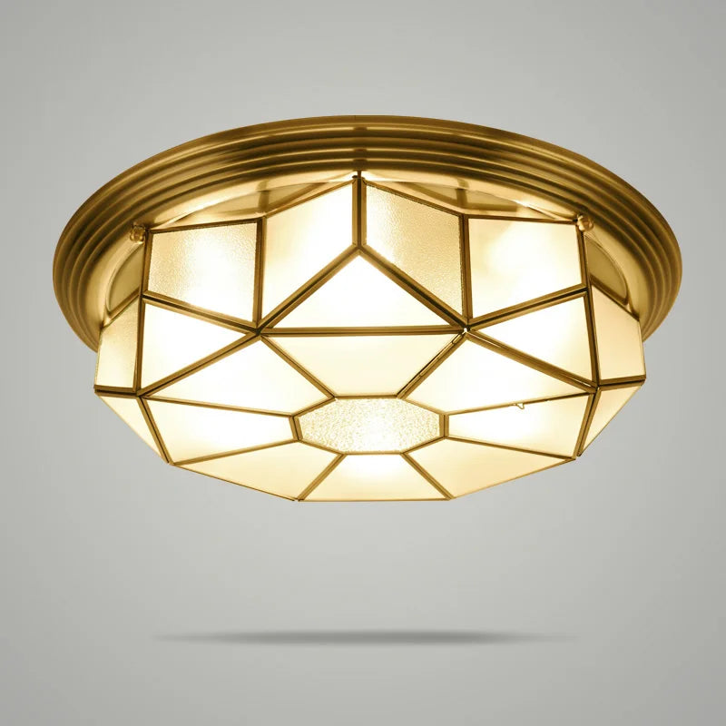 plafonnier vintage en verre et cuivre pour intérieur - vue 4 sur 6
