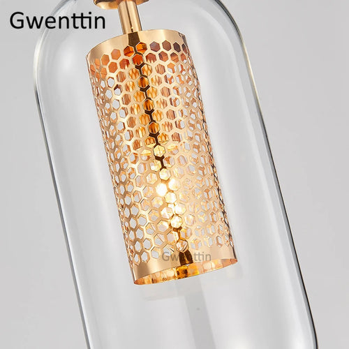 suspension en verre doré style nordique à led moderne - vue 6 sur 7