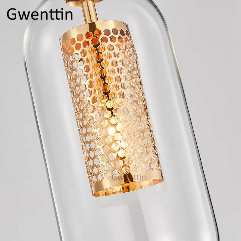 suspension en verre doré style nordique à led moderne - vue 5 sur 7