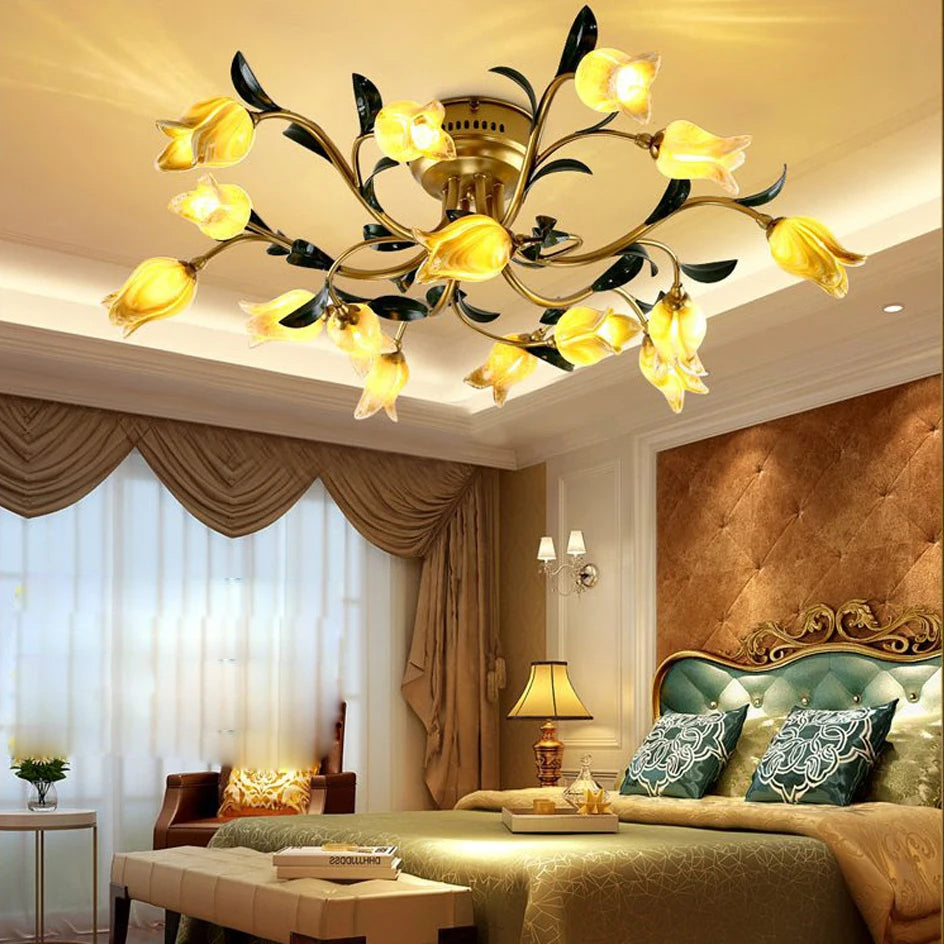 plafonnier LED en forme de fleur en verre et fer - vue 3 sur 8