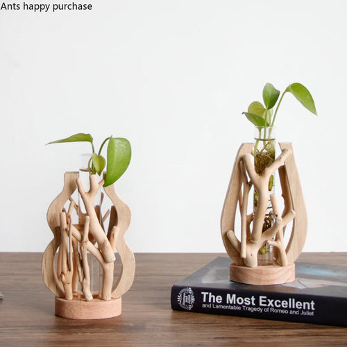 vase en bois massif fait main pour fleurs et décoration créative - vue 10 sur 14