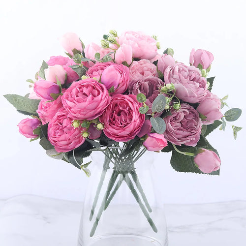 bouquet de fleurs artificielles de pivoines en soie pour décoration intérieure - vue 2 sur 18