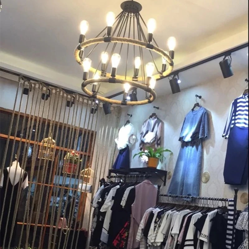 gzmj suspension lumineuse industrielle vintage en chanvre - vue 5 sur 9
