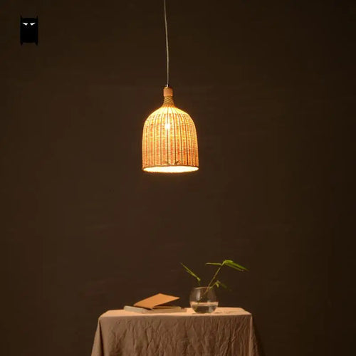 suspension Délicat bambou osier rotin panier seau luminaire rustique asiatique japon lampe suspendue Luminaire Design salle à manger - vue 3 sur 5