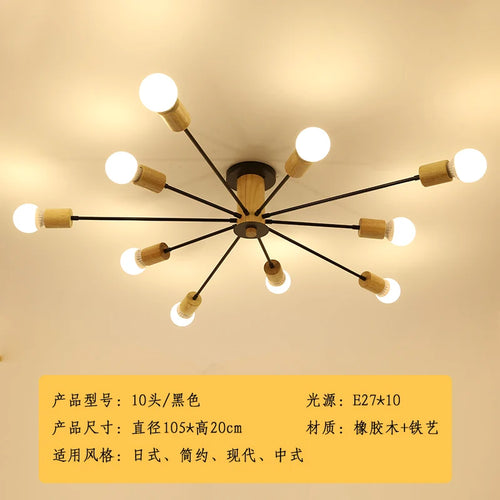 plafonnier moderne en bois massif lampe à led design créatif nordique - vue 9 sur 12