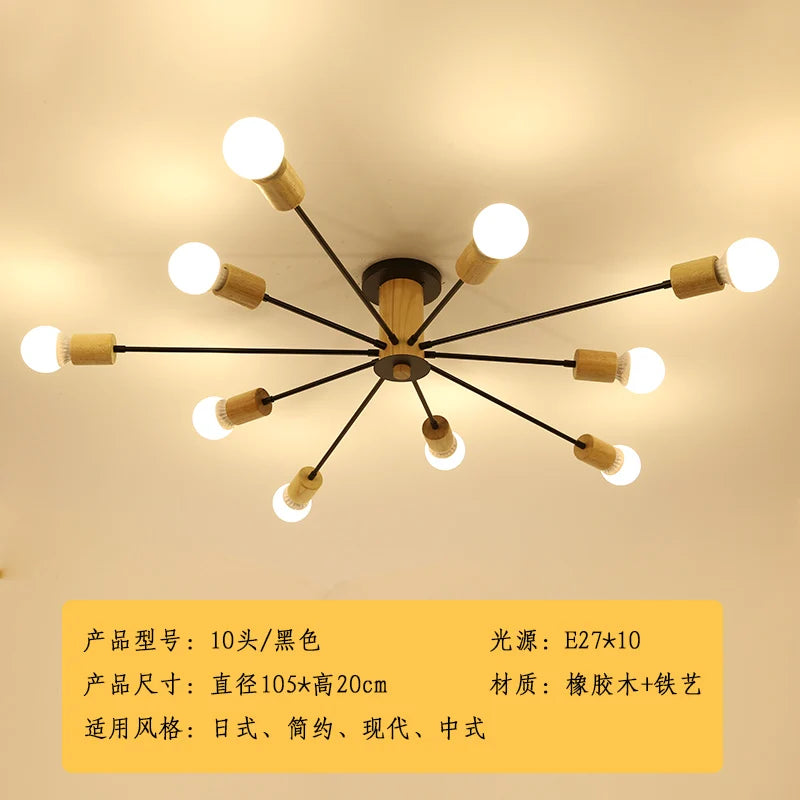 plafonnier moderne en bois massif lampe à led design créatif nordique - vue 8 sur 12