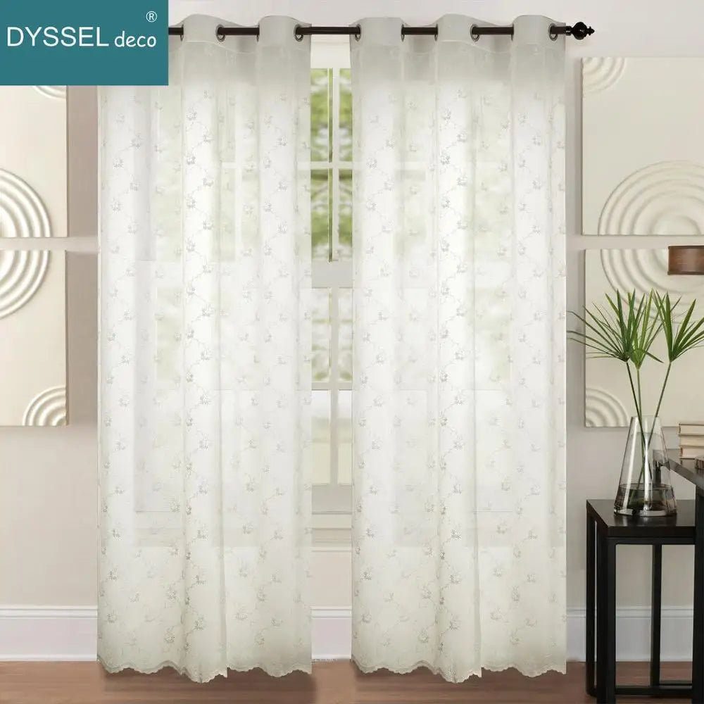 Rideau transparent brodé floral festonné pour salon - vue 1 sur 8