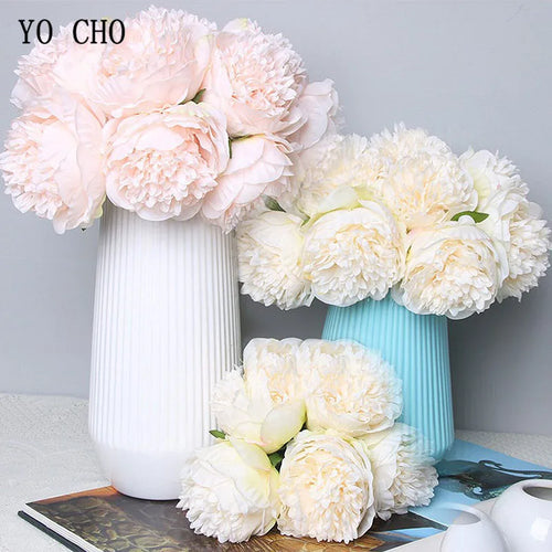 lot de 5 pivoines artificielles pour mariage et décoration intérieure - vue 2 sur 18