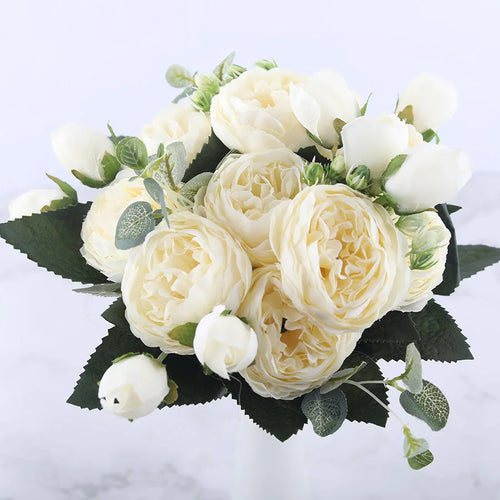 bouquet de fleurs artificielles de pivoines en soie pour décoration intérieure - vue 17 sur 18