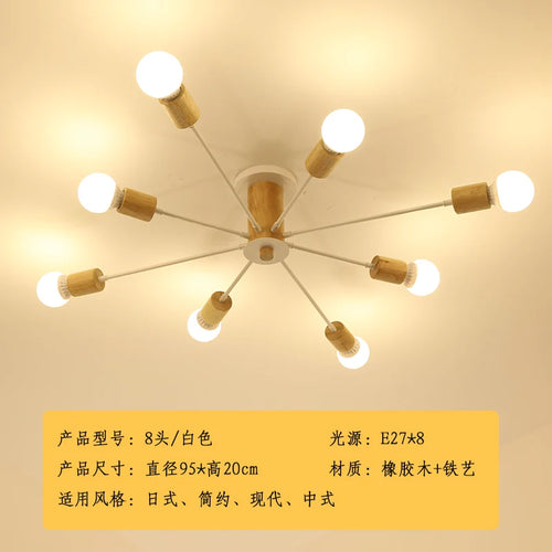 plafonnier moderne en bois massif lampe à led design créatif nordique - vue 10 sur 12