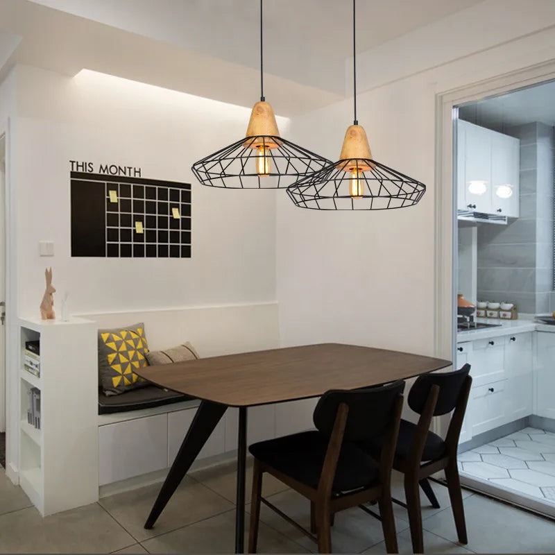 suspension vintage en fer avec cage led gzmj - vue 4 sur 8
