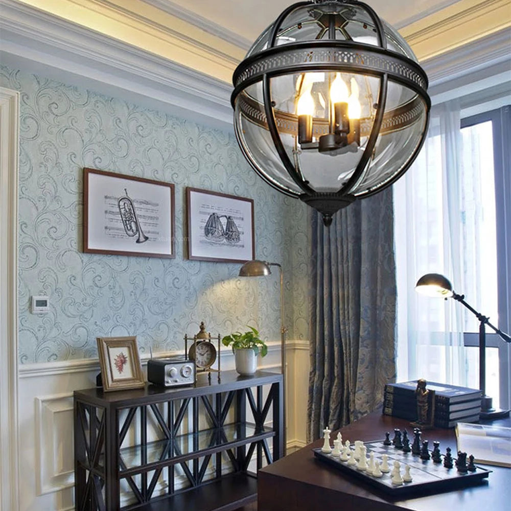 lustre rétro en fer et verre vintage pour éclairage intérieur - vue 3 sur 11