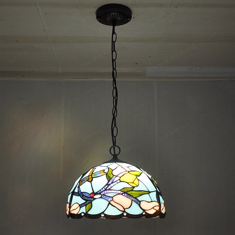 lustre libellule émaillé style tiffany éclairage vintage élégant - vue 3 sur 6