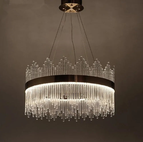 suspension moderne en cristal de luxe avec tiges en verre doré - vue 3 sur 6