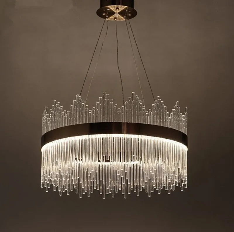 suspension moderne en cristal de luxe avec tiges en verre doré - vue 3 sur 6