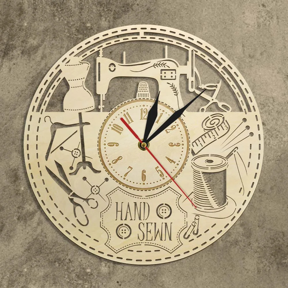 horloge en bois sans tic tac pour passionnés de couture décorative - vue 6 sur 7