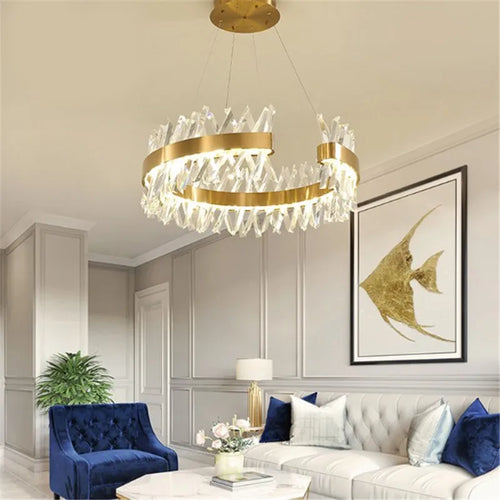 lustre moderne en cristal doré éclairage led design élégant - vue 2 sur 6