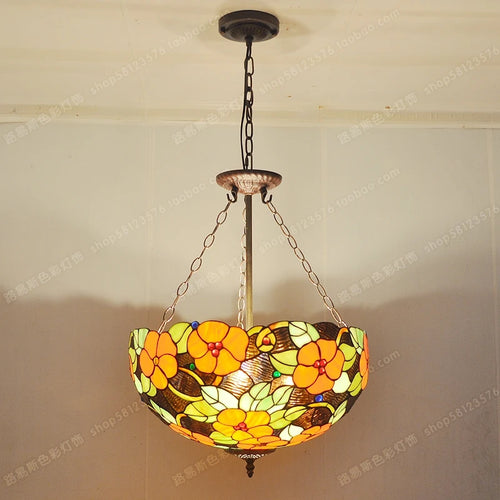 lustre de style anti-européen avec fleurs riches en verre tiffany - vue 6 sur 5