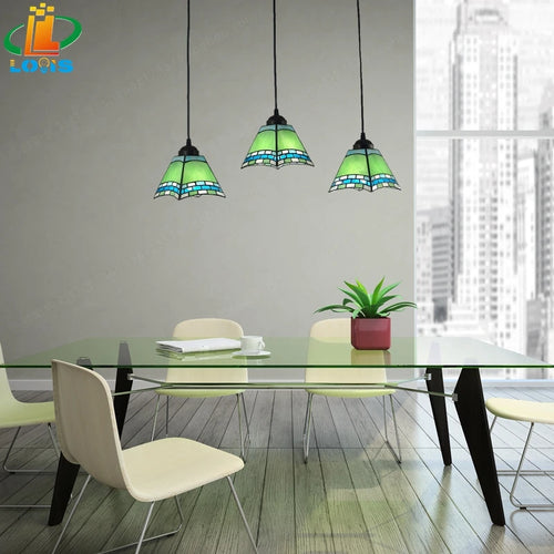 Pink, Blue, Green 3 Associations Rectangular Chandelier Modern European Glass Tiffany Lamp Table Stylish Mediterranean Bar - vue 2 sur 8