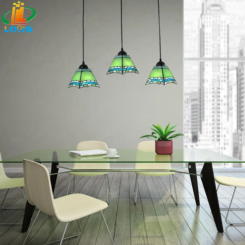 Pink, Blue, Green 3 Associations Rectangular Chandelier Modern European Glass Tiffany Lamp Table Stylish Mediterranean Bar - vue 1 sur 8