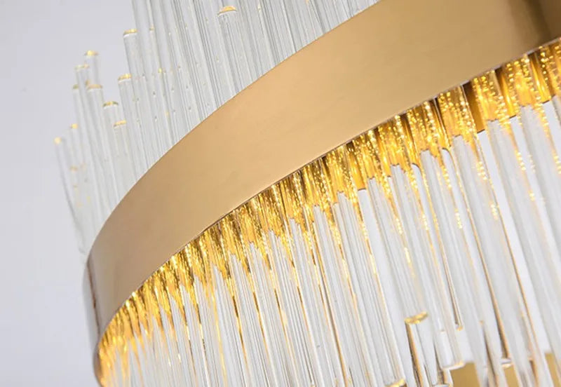 suspension moderne en cristal de luxe avec tiges en verre doré - vue 5 sur 6