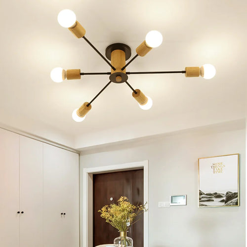 plafonnier moderne en bois massif lampe à led design créatif nordique - vue 5 sur 12