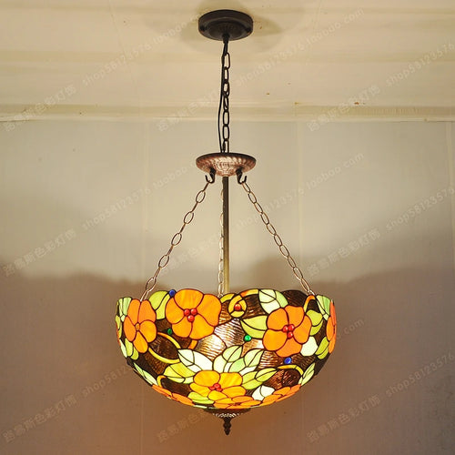 lustre de style anti-européen avec fleurs riches en verre tiffany - vue 4 sur 5